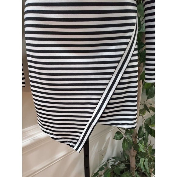 Tea & Cup Black White Striped Long Sleeve Back Zip Knee Length Dress Size Small - Picture 4 of 10